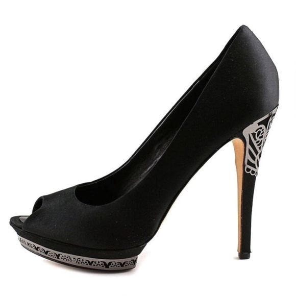 💕BCBGMAXAZRIA💕 Dalton Satin Peep-Toe Pumps - Picture 1 of 8